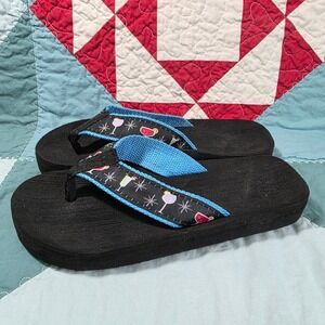 Wild Diva Flip Flop Sandals Women Size 7 Black Cocktail Print Platform